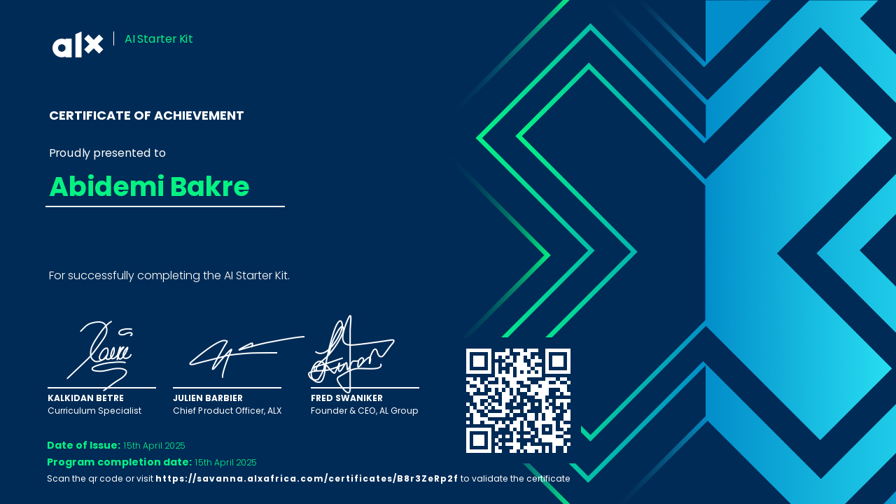 ALX AI Starter Kit Certificate